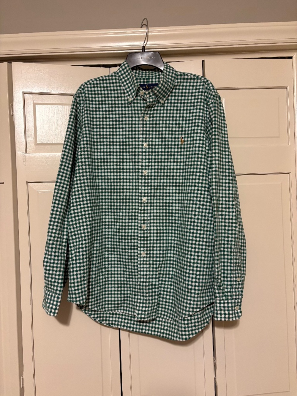 Men's Polo Ralph Lauren Oxford Button Down Shirt L Green Plaid Gingham Checks